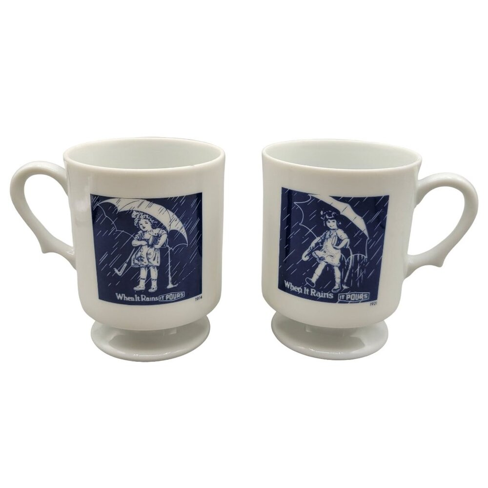 The Morton Salt Girls Pedestal Coffee Cups Set 150 Year Anniversary Advertising